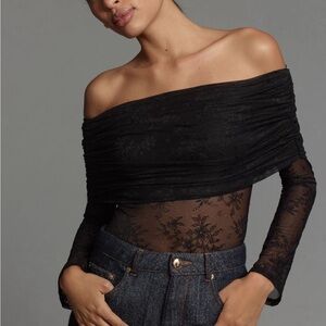 AFRM Lennox Stretch Black Lace Off-Shoulder Bodysuit